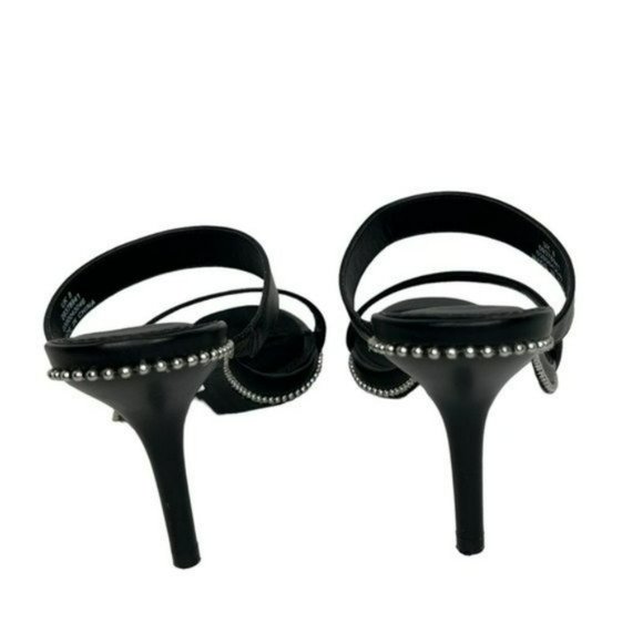 Asos Black Double Strap Silver Studded Slip On Stilettos Sandals Size 10 (US) - Picture 6 of 15